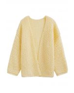 Open Front Hollow Out Knit Cardigan in Light Yellow