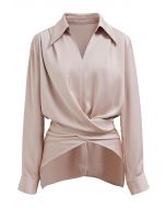 Crisscross Waist V-Neck Shirt in Dusty Pink