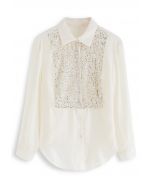 Sparkling Sequin Embellished Button Down Shirt in Cream