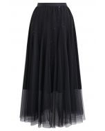 Venus Glitter Mesh Tulle Midi Skirt in Black