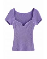 U-Shape Wide Collar Fitted Knit Top in Lilac