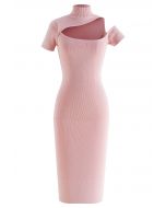 Cutout Neckline Bodycon Knit Dress in Pink