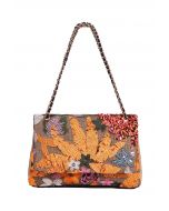 Sequin Floral Embroidered Shoulder Bag in Orange