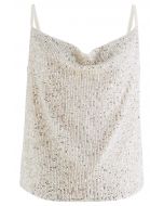 Cowl Neck Sequined Cami Top in Silver