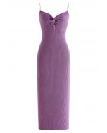 Twist Front Bodycon Knit Cami Dress in Purple