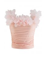 3D Petal Ruched Soft Mesh Cami Top in Pink