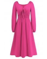 Sweetheart Neck Tie Front Midi Dress in Magenta