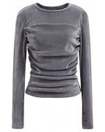 Lithesome Ruched Long Sleeve Top in Grey