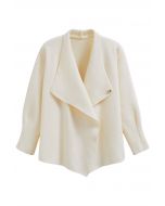 Casual-Chic Wide Lapel Knit Cardigan in Ivory