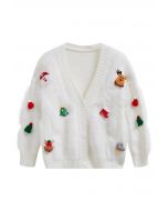 Christmas Elements Fluffy Knit Cardigan in White