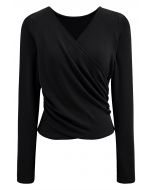 Cross V-Neck Long Sleeves Top in Black