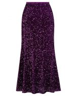 Dazzling Dream Sequin Velvet Maxi Skirt in Purple