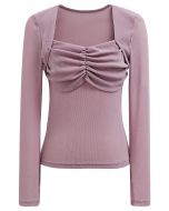 Shimmering Sweetheart Neck Ruched Front Top in Lilac
