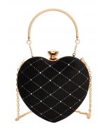 High-End Diamond-Shape Velvet Heart Clutch in Black