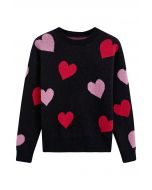 Cozy Love Heart Pattern Knit Sweater