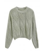 Casual Elegance Cable Knit Sweater in Pea Green