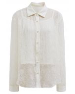 Floral Mesh Sequin Buttoned Shirt in Cream