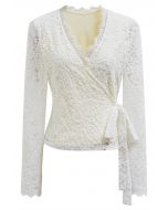 Paisley Full Lace Tie Waist Wrap Top in Cream