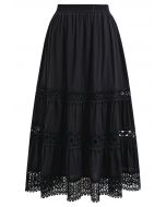 Geometric Lace Maxi Skirt in Black