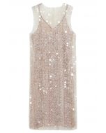 Embroidered Sequin Mesh Sleeveless Dress in Dusty Pink