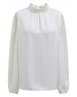 Tie Waist Bubble Sleeve Texture Top in Cream