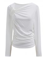 Side Knotted Soft Cotton Top in White