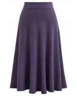 Textured Knit Flare Hem Knit Midi Skirt in Purple