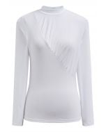 Ruched Accent Mock Neck Fitted Top in White