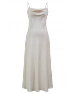 Texture Jacquard Drape Neck Satin Cami Dress in Ivory