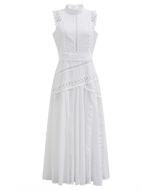 Dive into Elegance Lace Panelled Sleeveless Dress in White