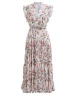 Lily Printed Belted Faux-Wrap Chiffon Maxi Dress in White