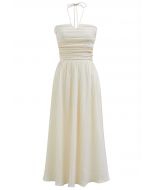 Halter Neck Shirred Back Midi Dress in Cream