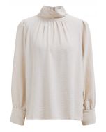 High Neck Puff Sleeve Chiffon Top in Cream