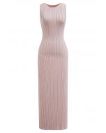 Slit Back Bodycon Sleeveless Knit Maxi Dress in Pink