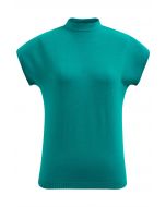 Solid Color Cap Sleeves Knit Top in Turquoise