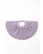 Semicircle Woven Straw Handbag in Lilac