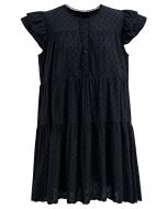 Lovely Floret Embroidered Dolly Mini Dress in Black