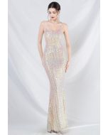 Fairytale Sequin Mermaid Cami Gown in Apricot