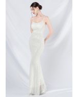 Fairytale Sequin Mermaid Cami Gown in White