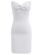 Knotted Front Fitted Knit Mini Dress in White