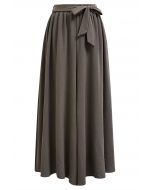 Breezy Tie Waist Asymmetric Crop Pants in Brown