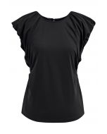 Cutout Back Ruched Detail Sleeveless Top in Black