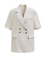 Slit Back Short Sleeve Linen-Blend Blazer in Ivory