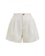 Golden Button Side Pocket Shorts in Cream