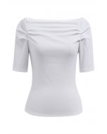 Off-Shoulder Ruched Short Sleeve Top in White