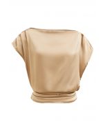 One-Shoulder Shirred Back Satin Top in Gold