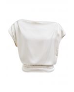 One-Shoulder Shirred Back Satin Top in Ivory