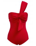 Sweet Knot One-Shoulder One-Piece Swimsuit in Red