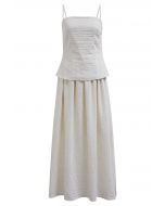 Slit Hem Linen-Blend Top and Maxi Skirt Set in Ivory