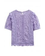 Floral Guipure Lace Short Sleeve Top  in Lilac